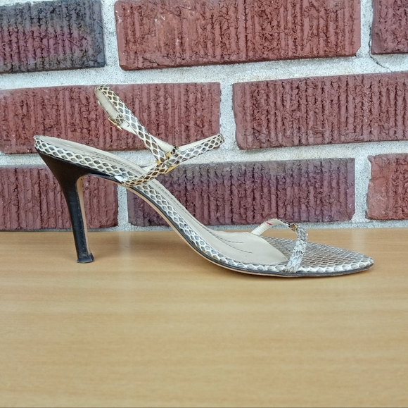 Kate Spade Snake Embossed Leather Strappy Heeled Sandals in Taupe Snake Sz. 8.5 - Picture 5 of 10